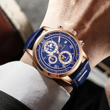 Montre chronographe avec bracelet en cuir luxueux