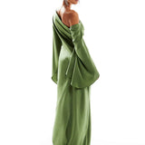 Robe Maxi Asymétrique en Satin Vert