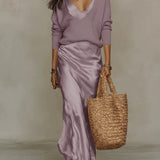 Elena | Robe midi en satin avec pull assorti