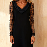 Elena | Robe unie avec col libre et patchwork