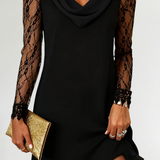 Elena | Robe unie avec col libre et patchwork