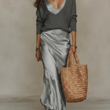 Elena | Robe midi en satin avec pull assorti