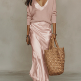 Elena | Robe midi en satin avec pull assorti